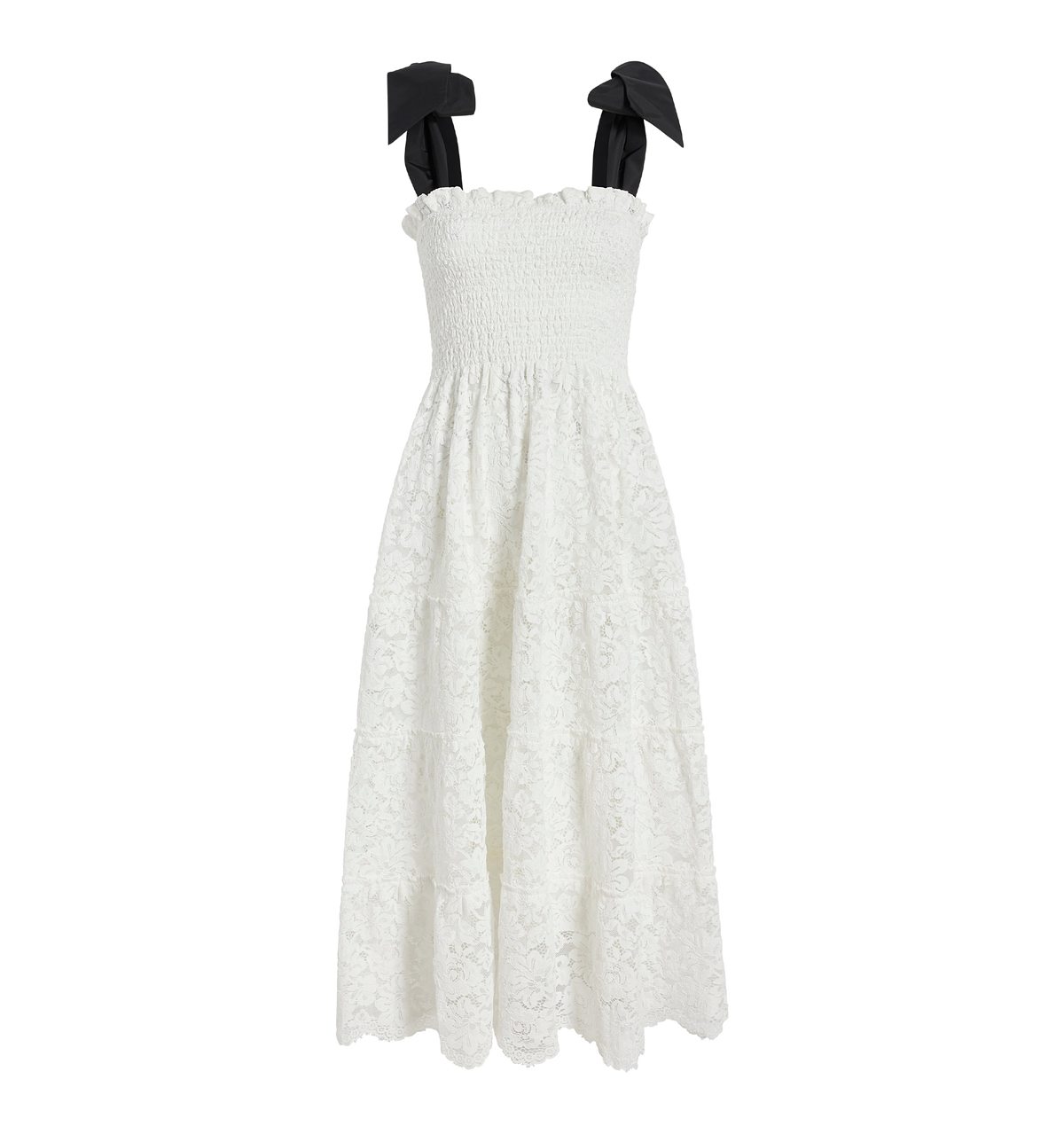 white lace dress with black ribbon White Silk Crepe Bias Dress With Lace and Black Velvet Ribbon Bow Detail