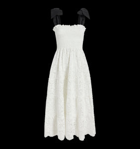 The Lace Ribbon Ellie Nap Dress in White Lace with Black Ribbon