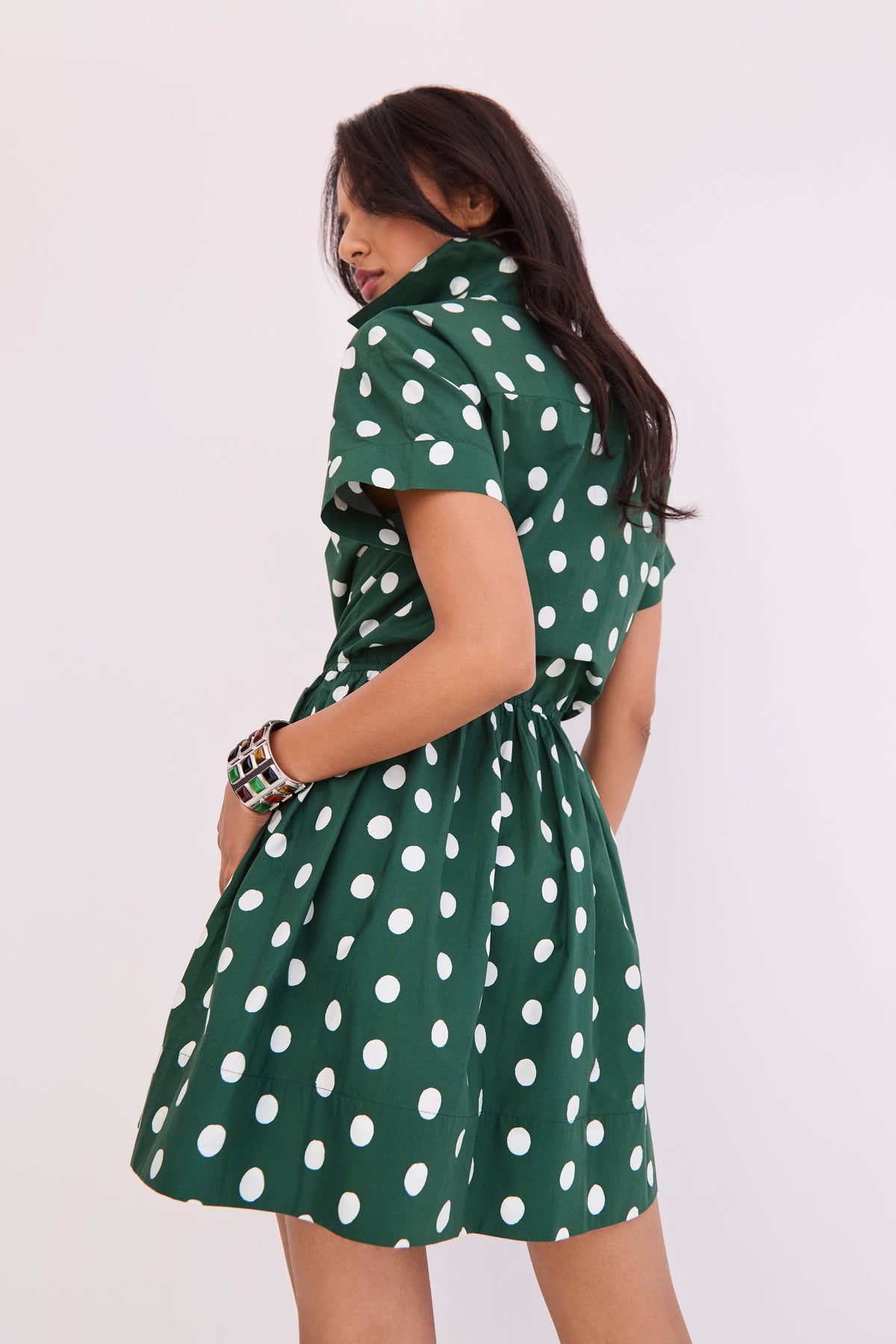Asbury Mini Dress in Polka Dot Green