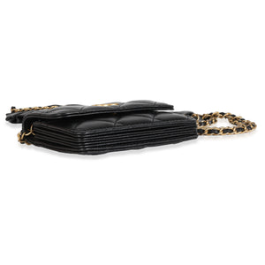 Chanel Black Quilted Lambskin Ruffled Card Holder On Chain Handbag box