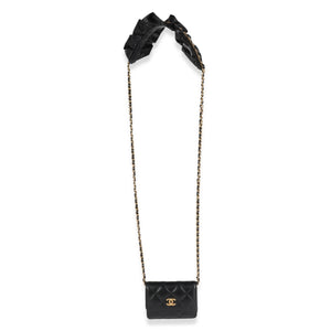 Chanel Black Quilted Lambskin Ruffled Card Holder On Chain Handbag clasp