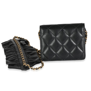 Chanel Black Quilted Lambskin Ruffled Card Holder On Chain Handbag pv