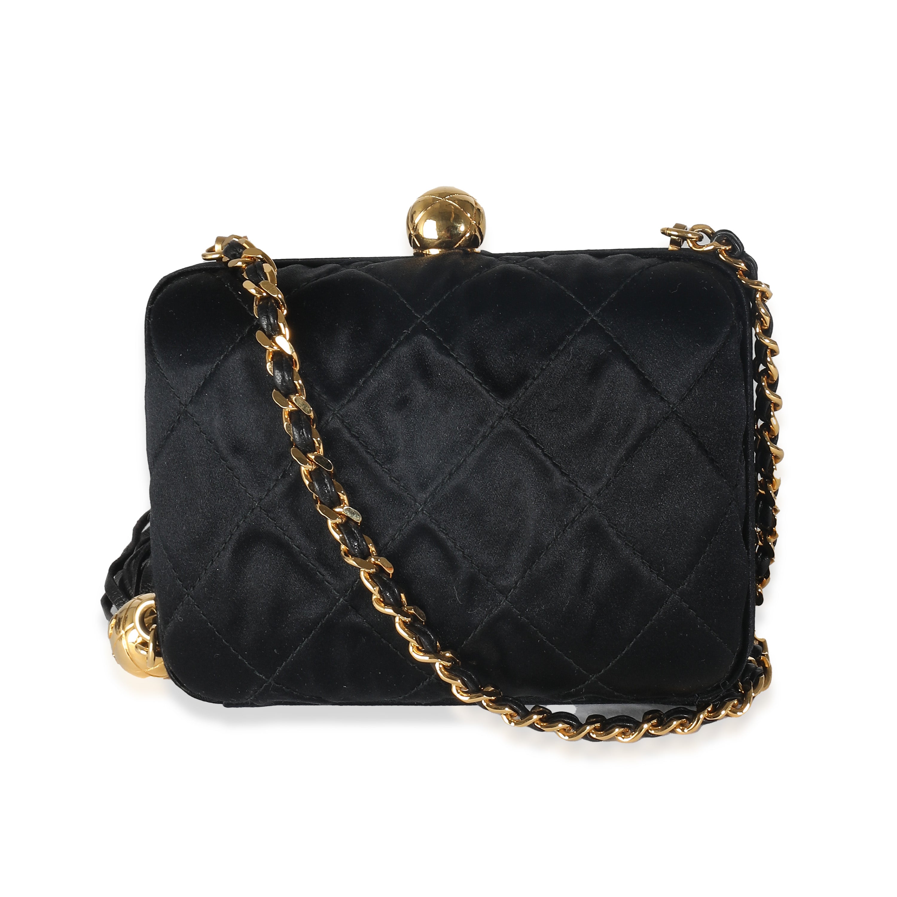 Chanel Black Quilted Satin CC Tassel Box Clutch