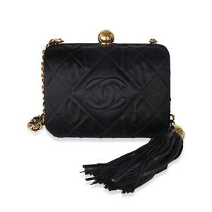 Chanel Black Quilted Satin CC Tassel Box Clutch