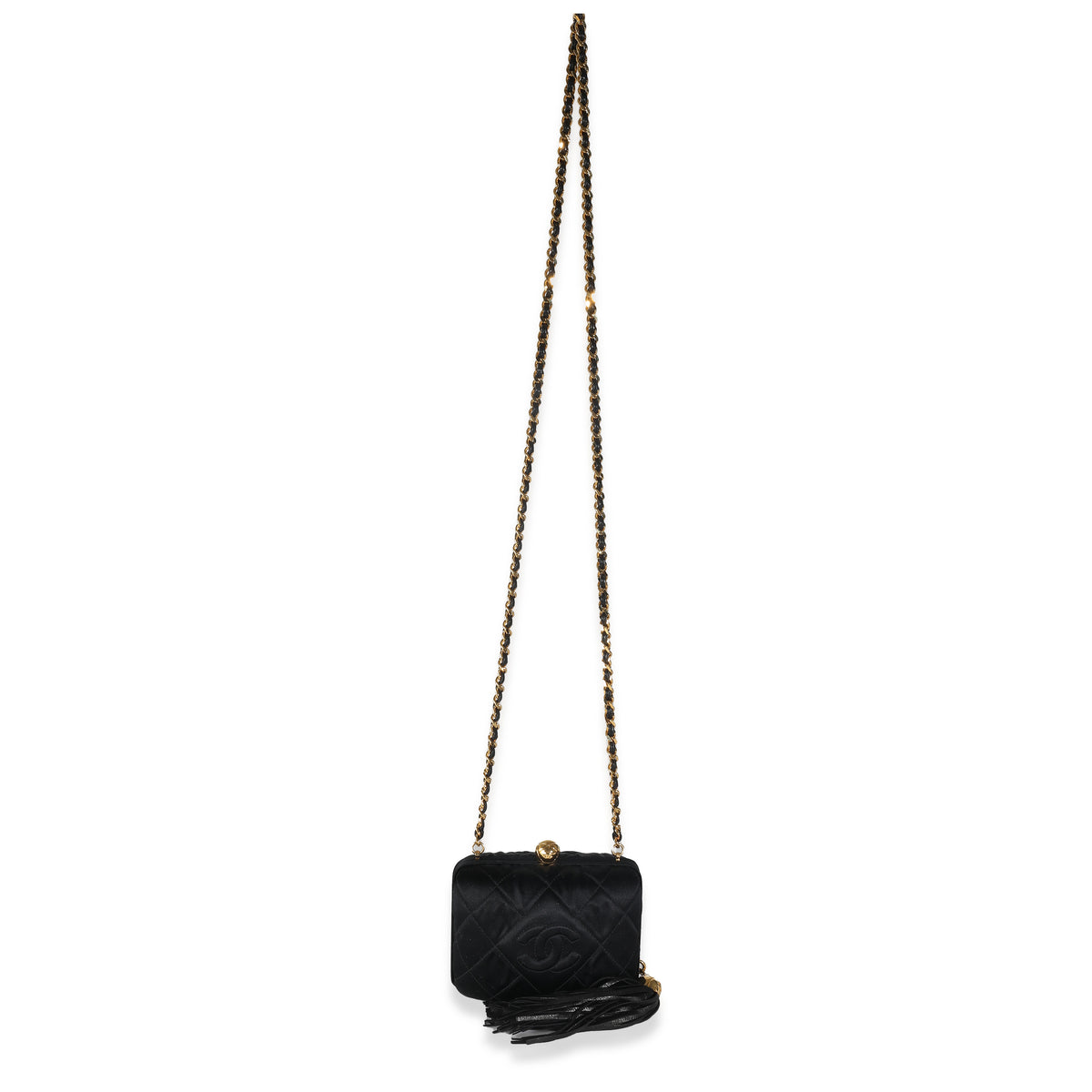Chanel Black Quilted Satin CC Tassel Box Clutch