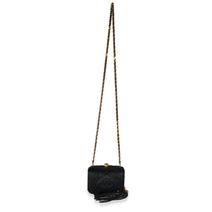 Chanel Black Quilted Satin CC Tassel Box Clutch