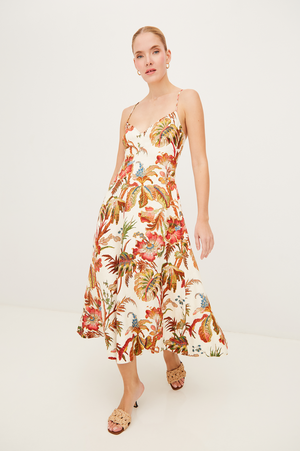 Mae Midi Dress in Fauna Floral Ivory