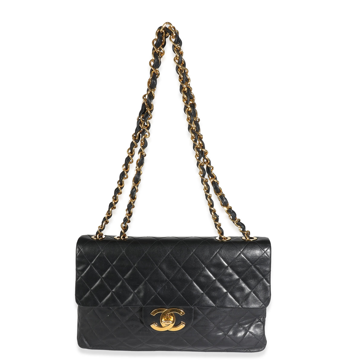 Chanel Vintage 24K Black Quilted Lambskin Maxi XL Flap Bag Handbag av