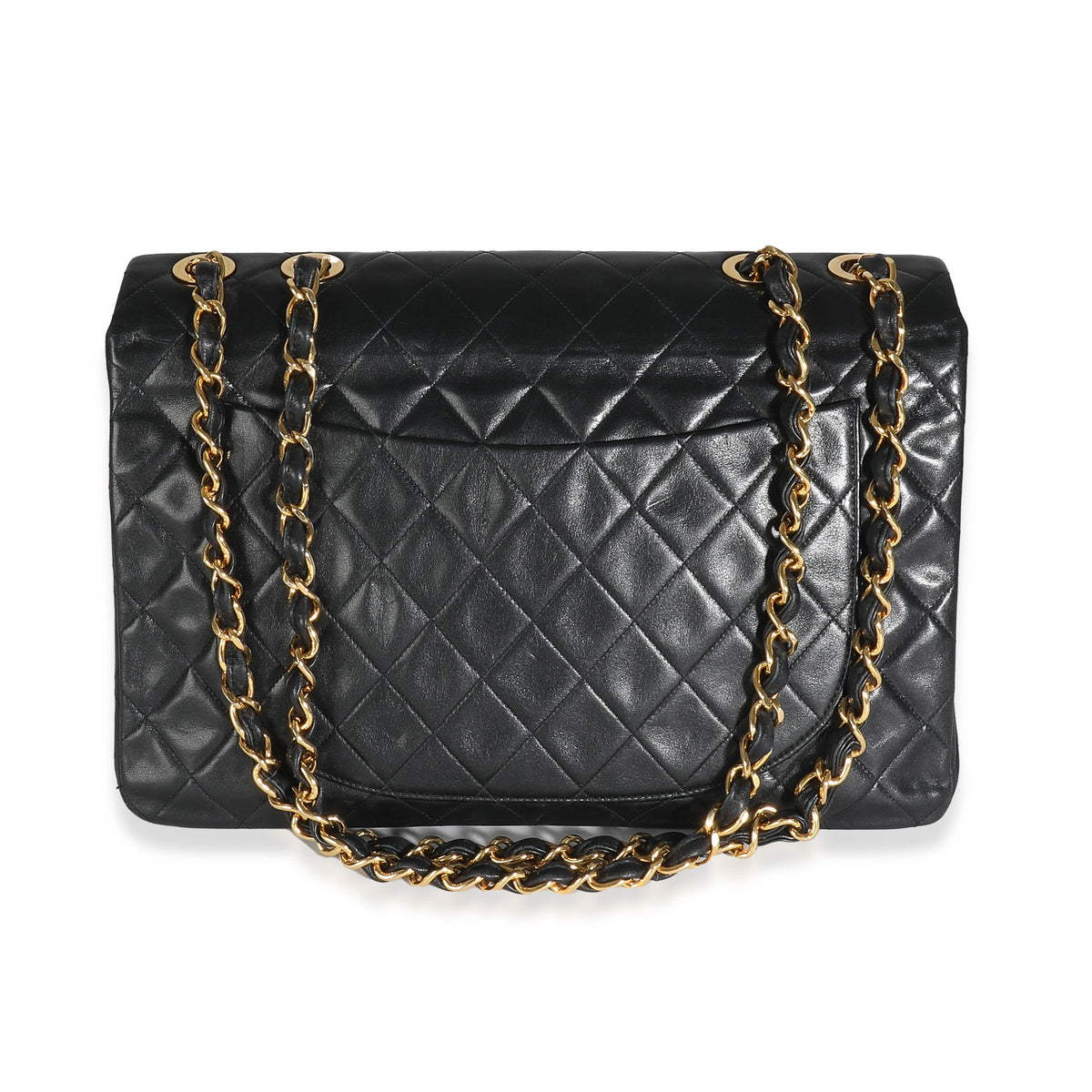 Chanel Vintage 24K Black Quilted Lambskin Maxi XL Flap Bag Handbag stamp