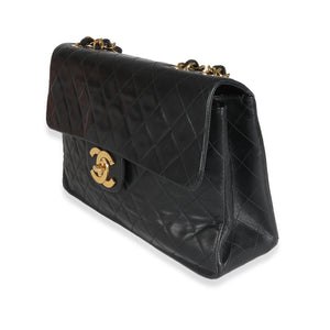 Chanel Vintage 24K Black Quilted Lambskin Maxi XL Flap Bag Handbag sv