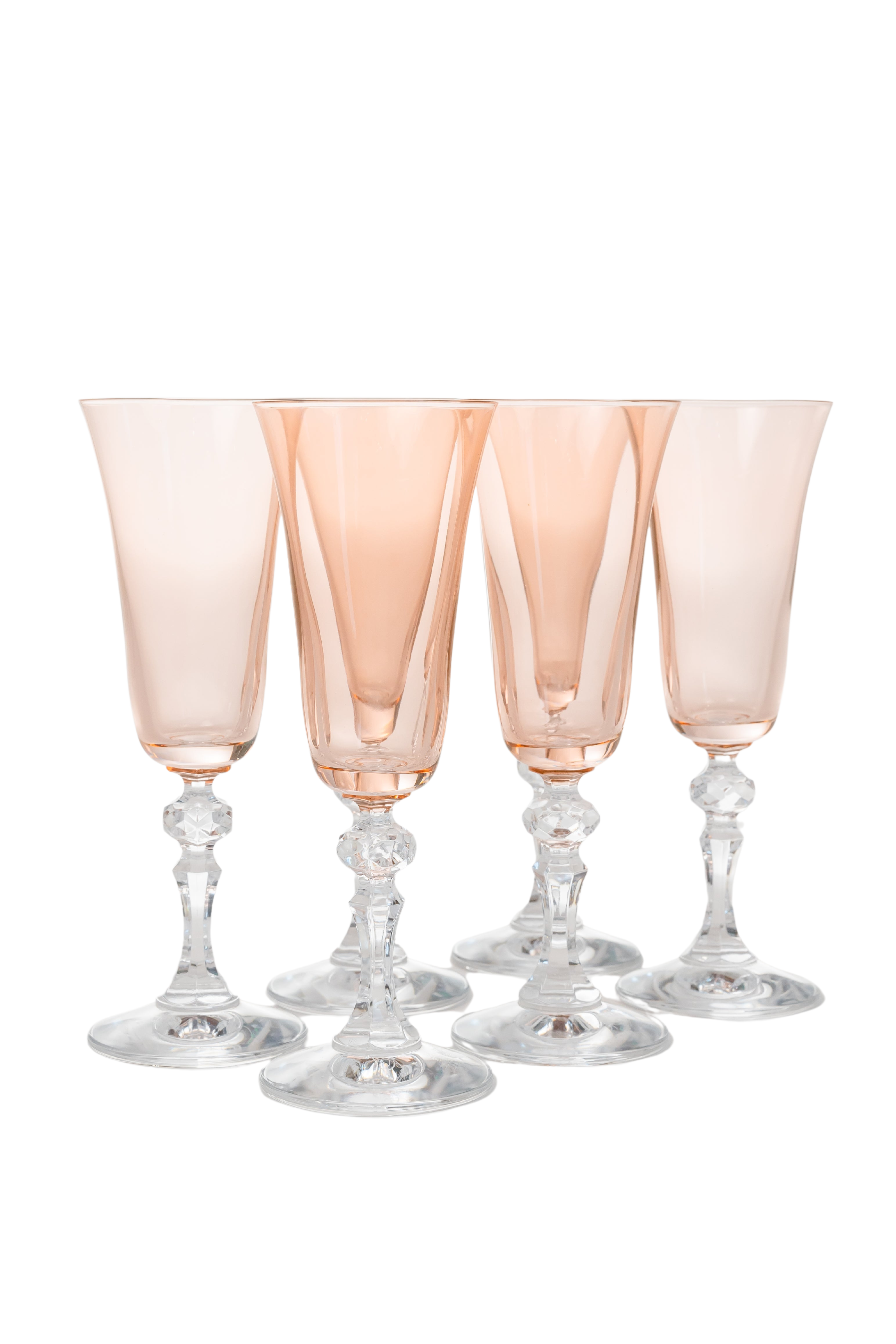 Estelle Colored Regal Flute With Clear Stem, Set of 6 in Blush Pink