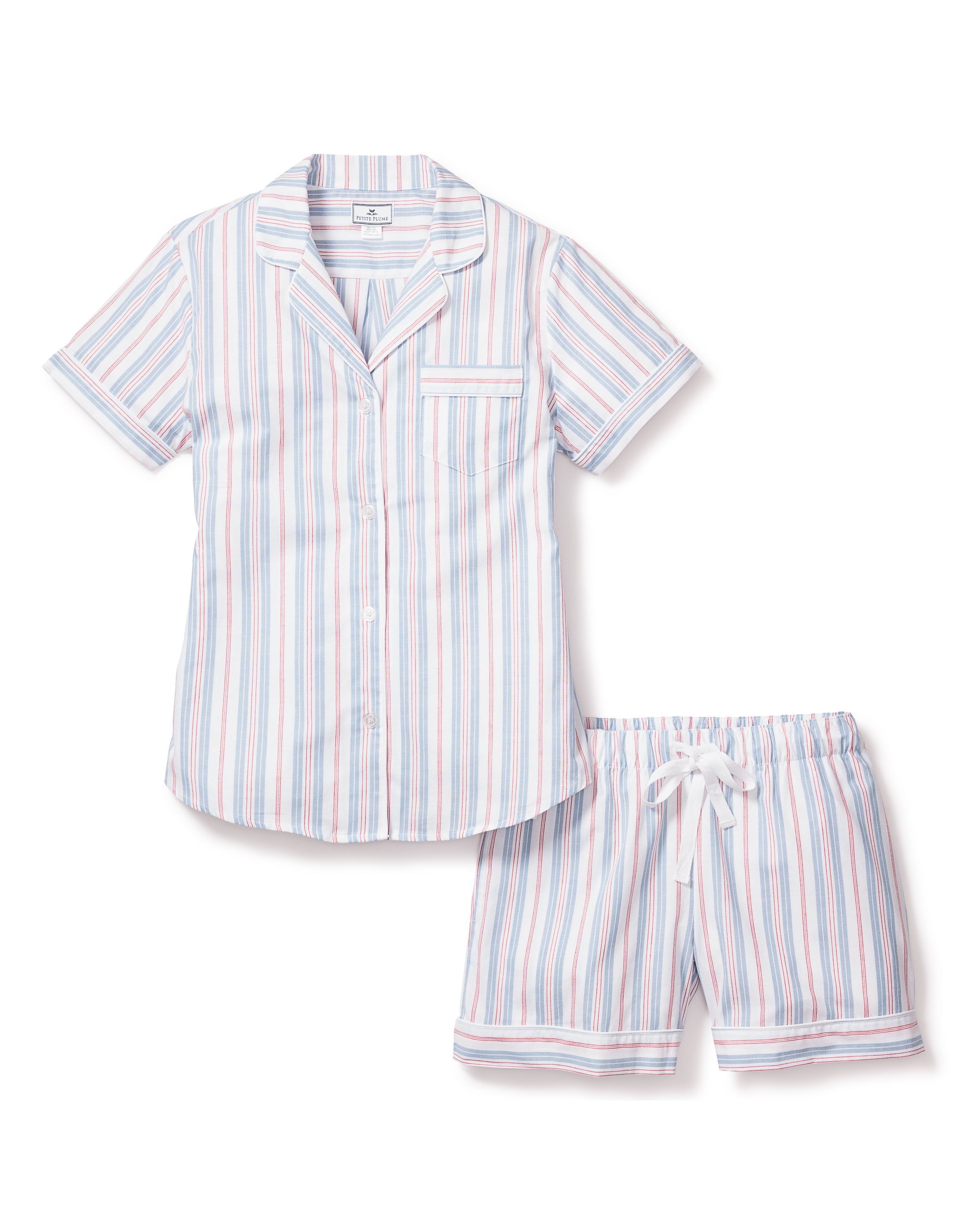 Women’s Twill Short Sleeve Short Set in Vintage French Stripes