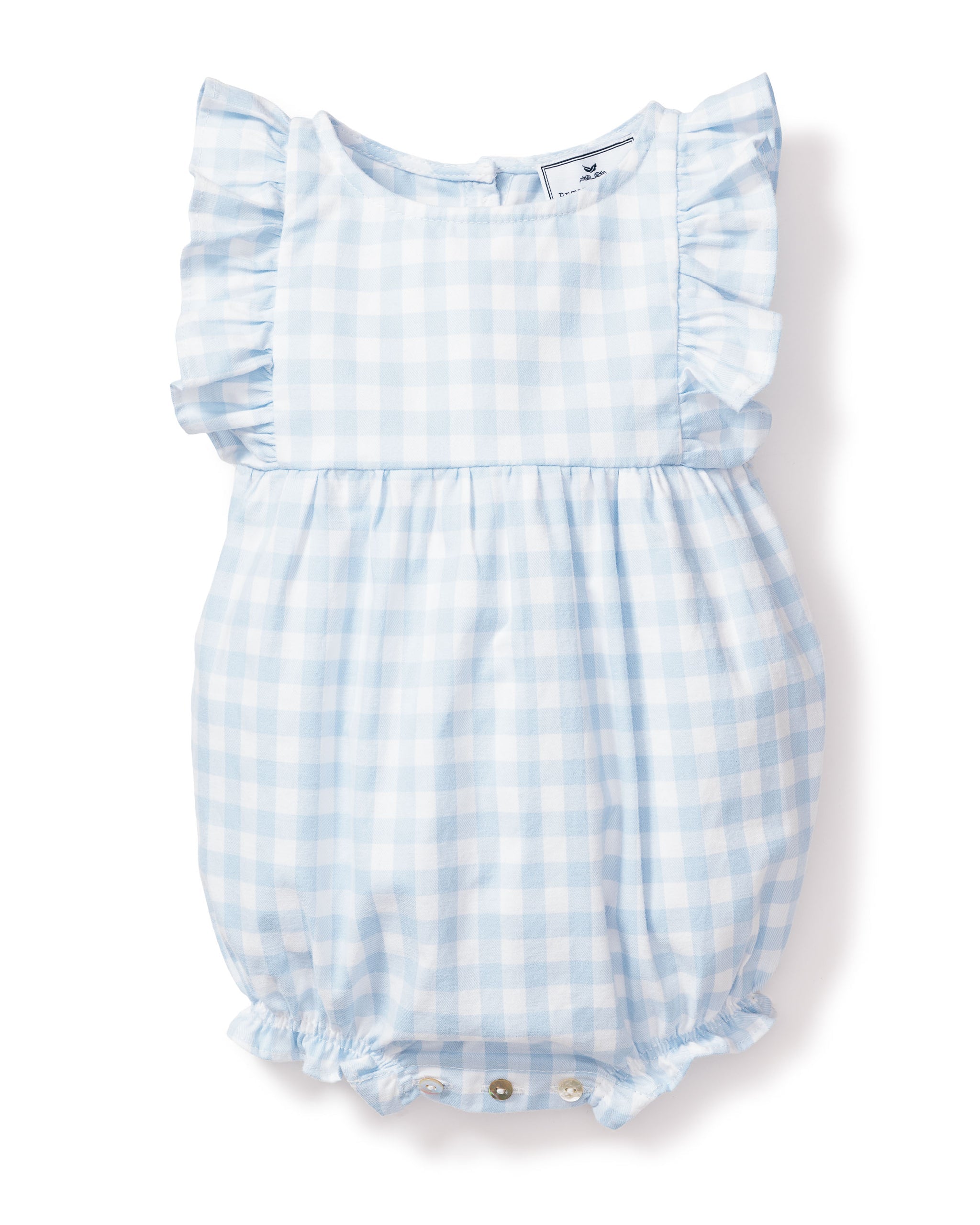 Baby's Twill Ruffled Romper in Light Blue Gingham