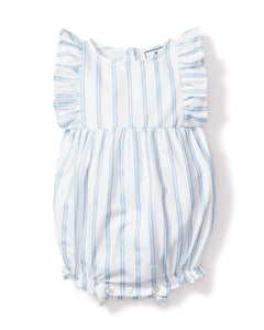 Baby's Twill Ruffled Romper in Periwinkle Stripe