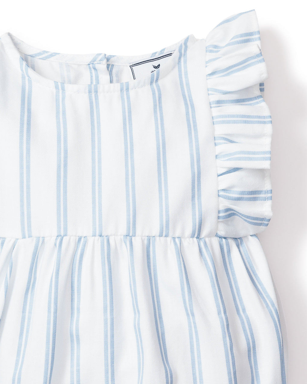 Baby’s Twill Ruffled Romper in Periwinkle Stripe