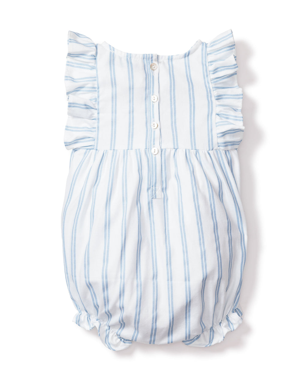 Baby’s Twill Ruffled Romper in Periwinkle Stripe