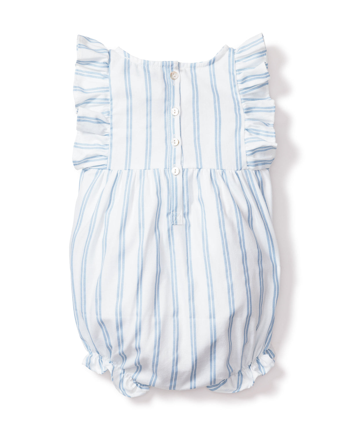 Baby's Twill Ruffled Romper in Periwinkle Stripe