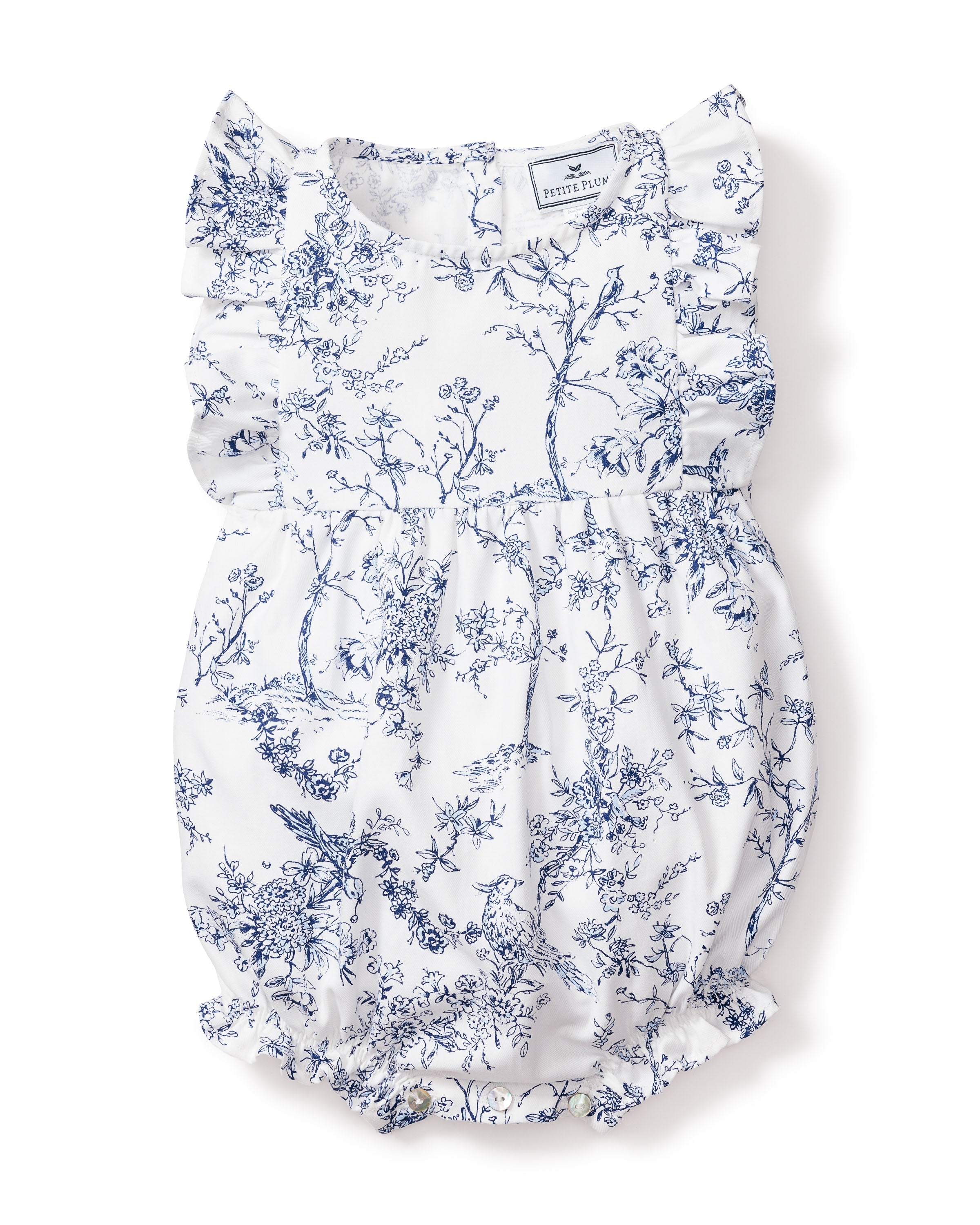 Baby’s Twill Ruffled Romper in Timeless Toile