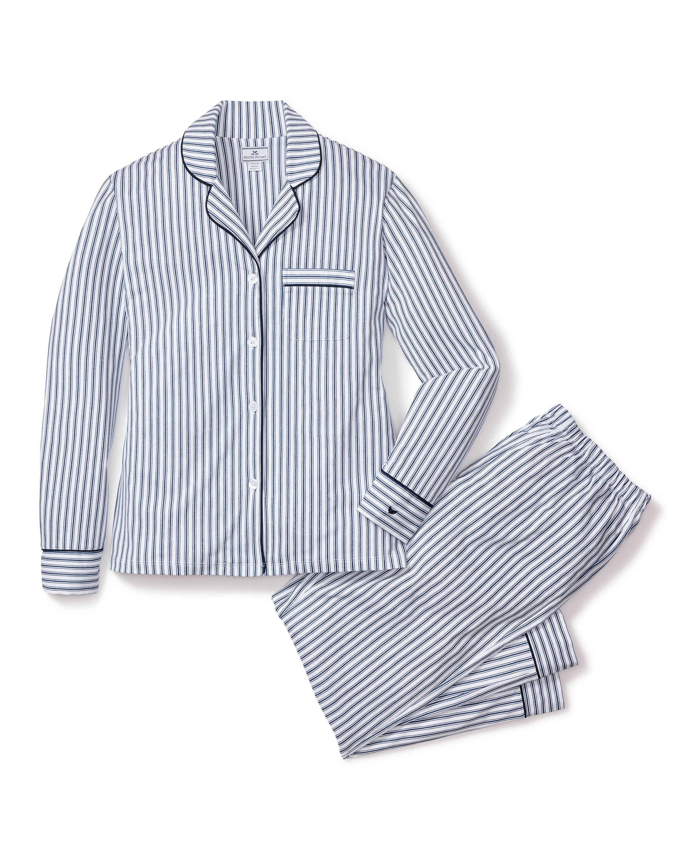 Women’s Pima Pajama Set in Navy French Ticking