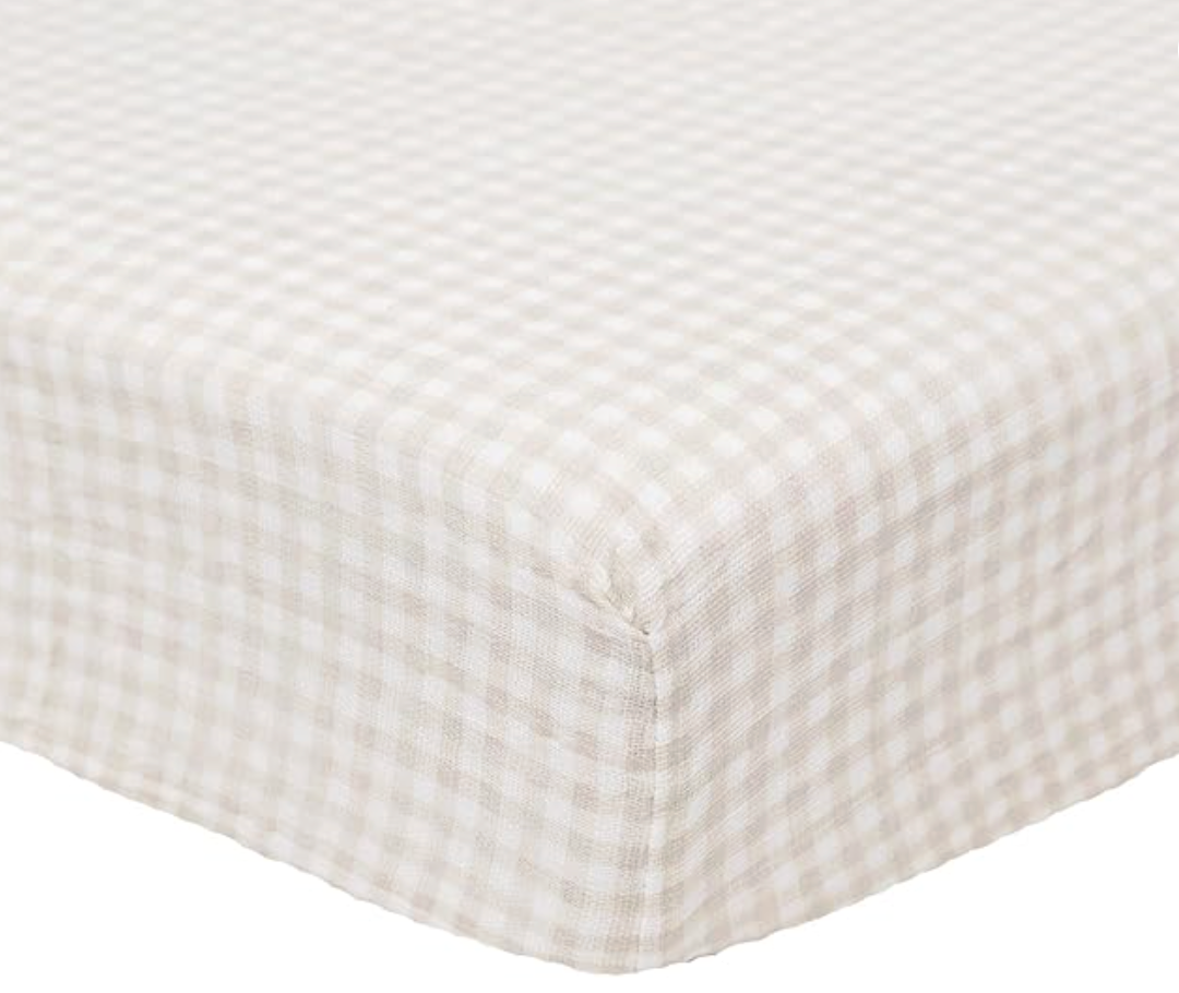 Beige Gingham Premium Crib Sheet