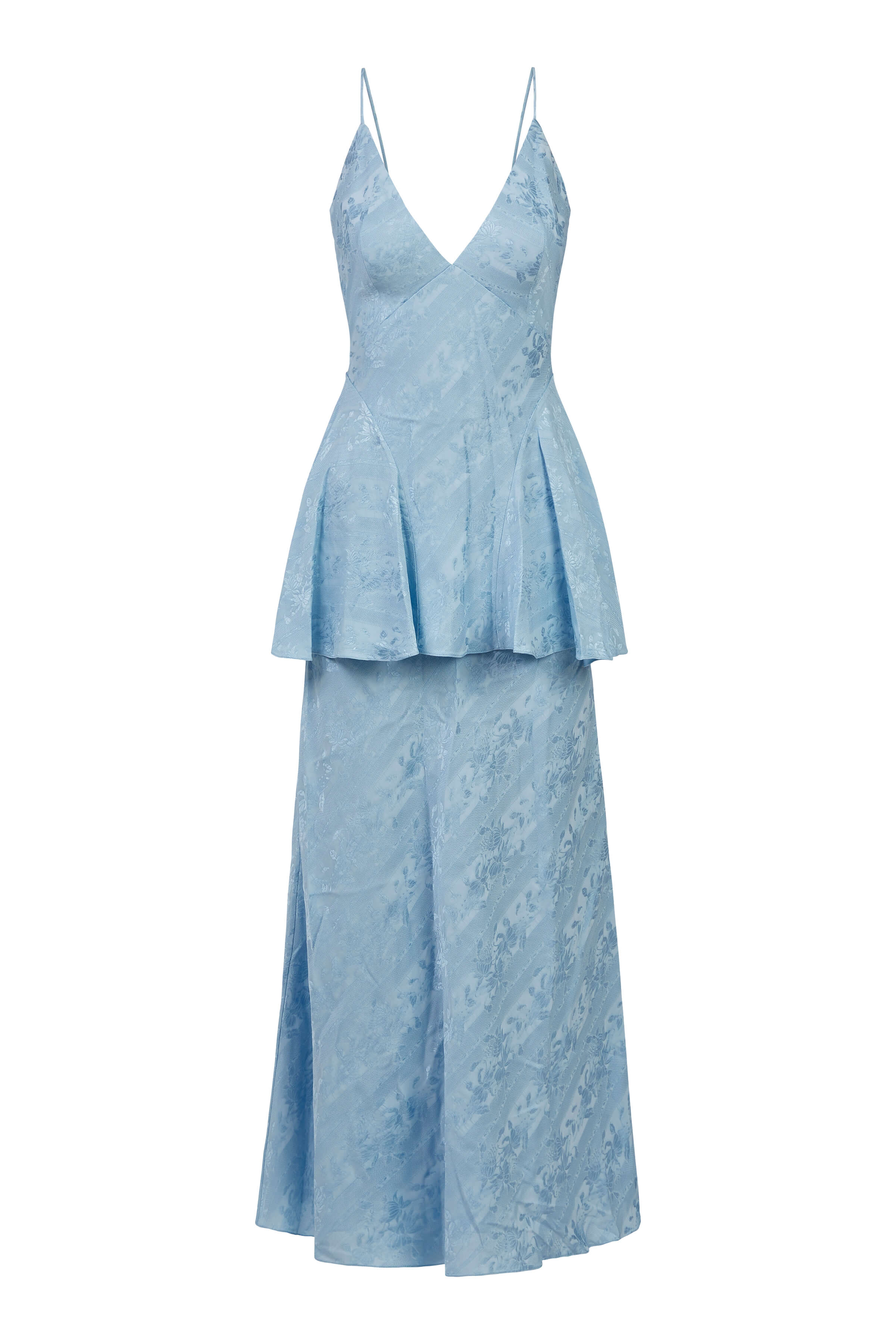 Dionne Blue Floral Jacquard Midi Dress | Over The Moon