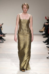 Micheline Dress in Gold Metallic Seersucker