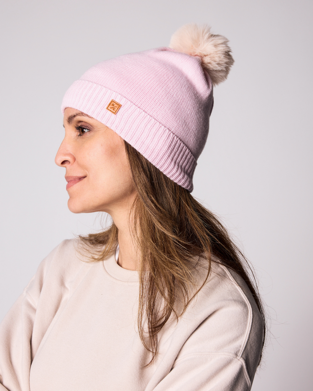 Ballerina Pink Knit Winter Hat with Faux Fur Pom