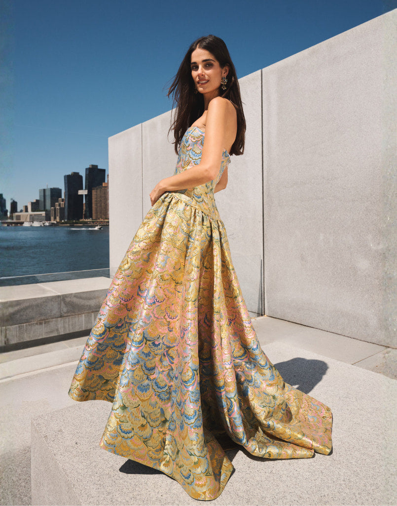 Nereida Dropwaist Gown in Gilded Marble