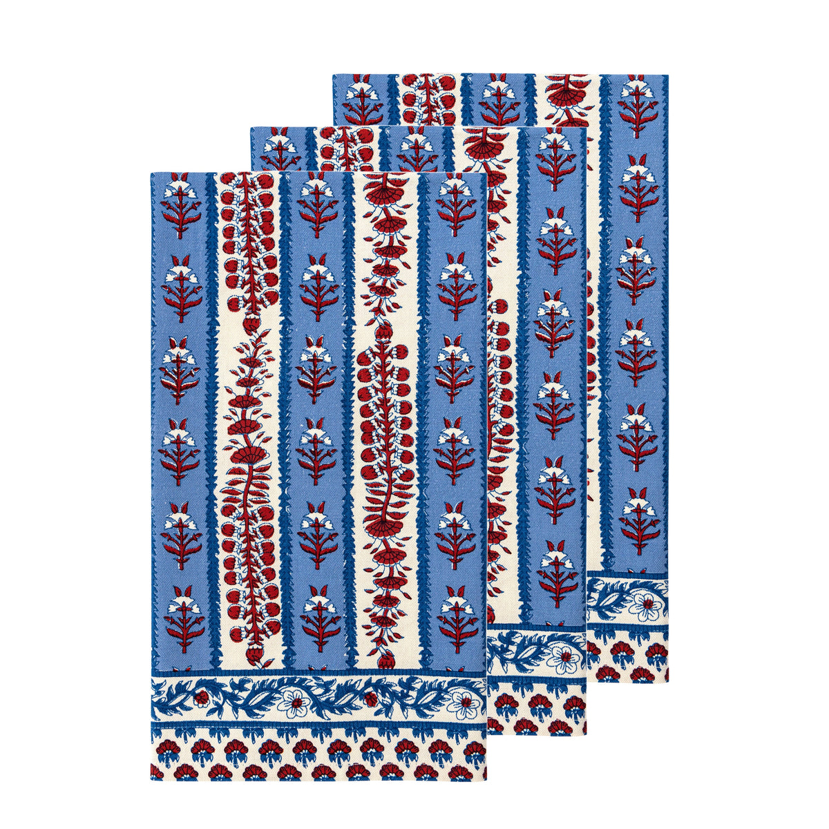 Avignon Tea Towels Red & Blue, Set of 3