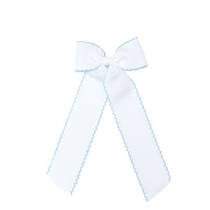 Moonstitch Long Tail Bow by Winn & William, classic long ribbon hair bow with contrast edge and alligator clip, perfect fall accessory for timeless girls’ outfits