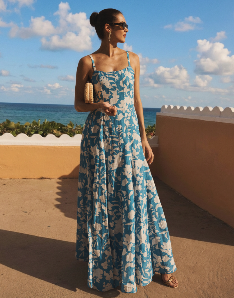 knee length dresses for ladies Alemais Gown in Huckleberry Blue