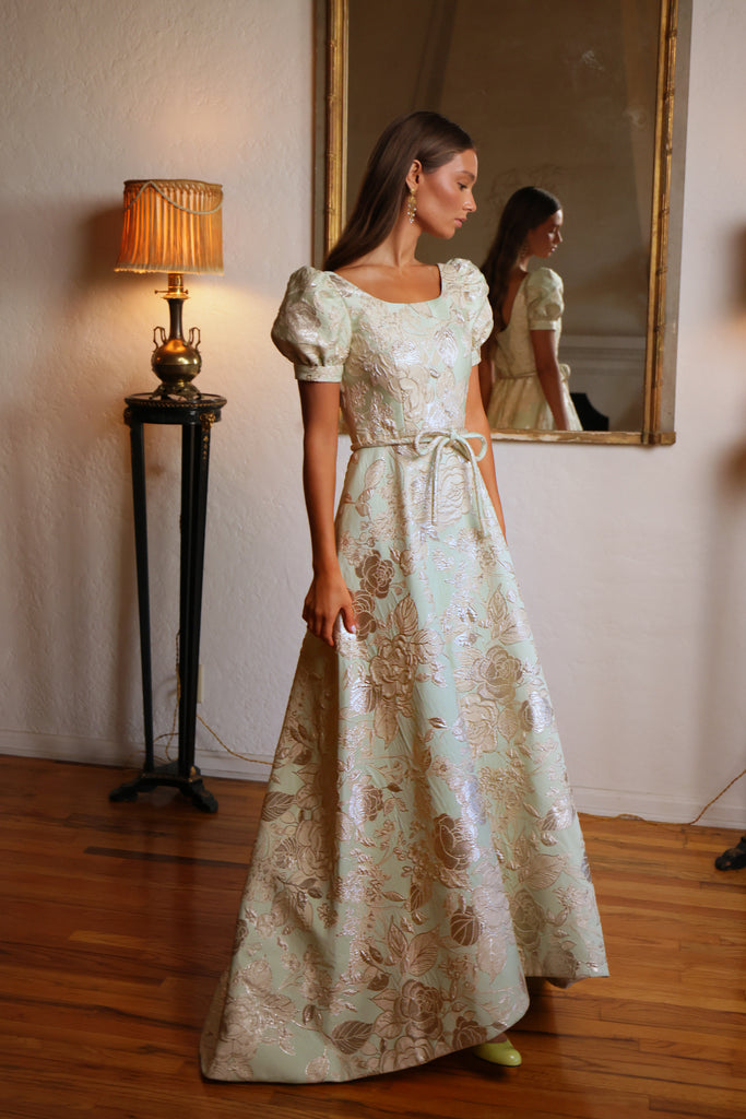 Short Sleeve Gown in Jade & Gold