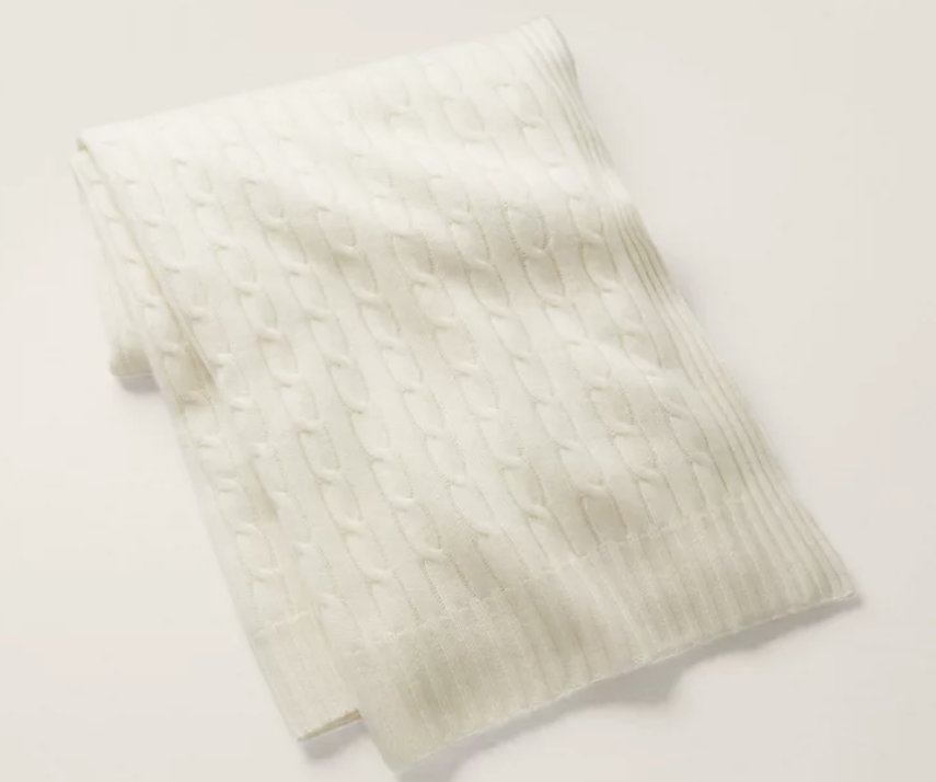 Cable Cashmere Throw Blanket In Cream