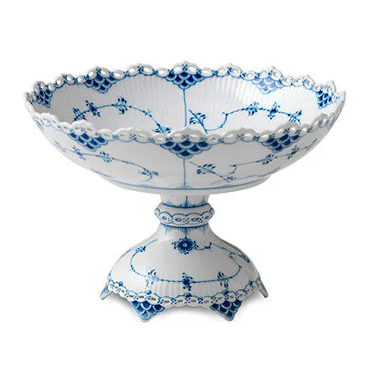 Blue Fluted Full Lace Bowl on High Foot, 47.3 oz