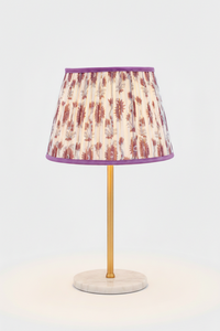 14-inch pleated blockprint empire lampshade with floral vine pattern in purple,2. Close-up of 14-inch pleated blockprint empire lampshade with floral vine pattern in purple