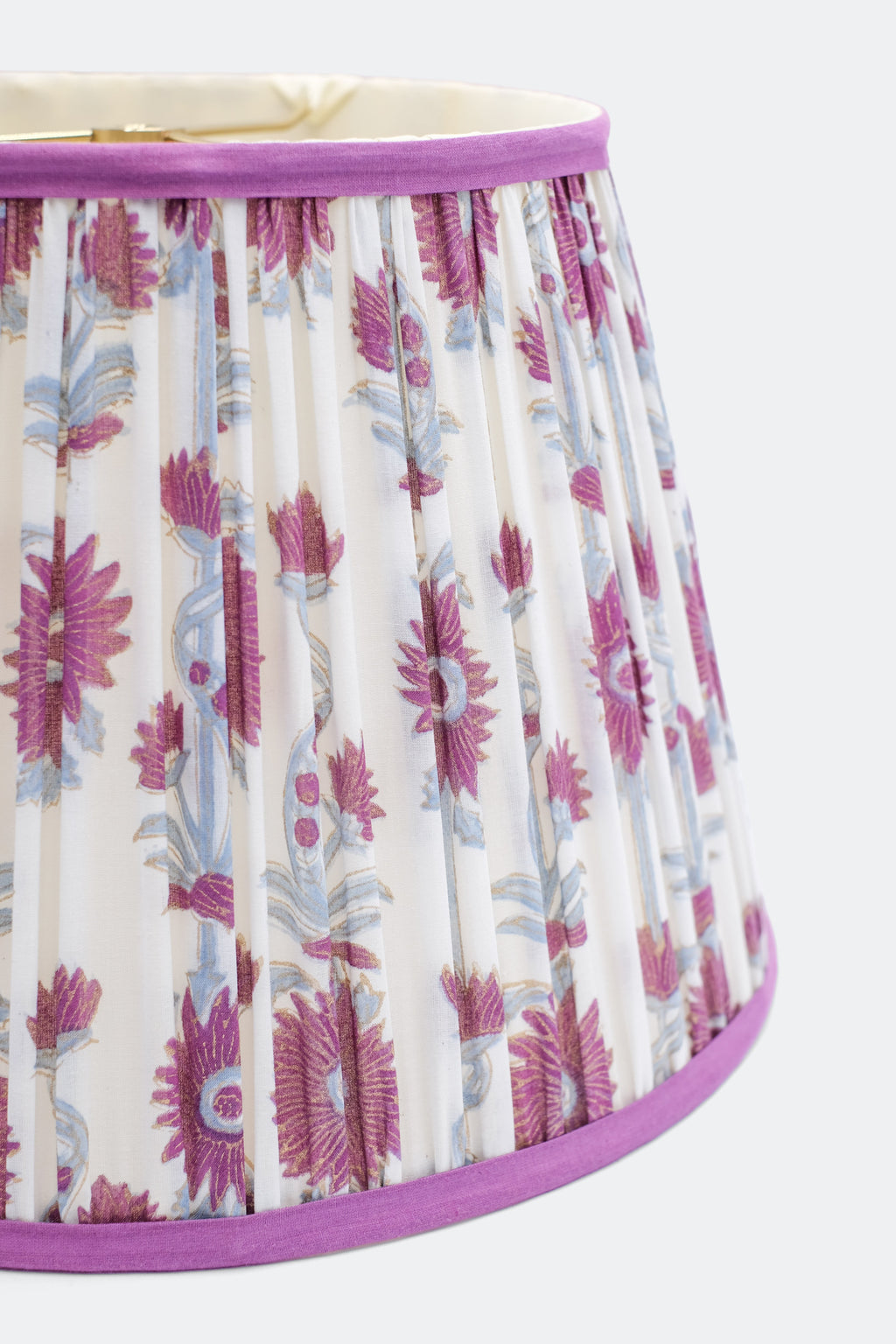 14-inch pleated blockprint empire lampshade with pink arch pattern