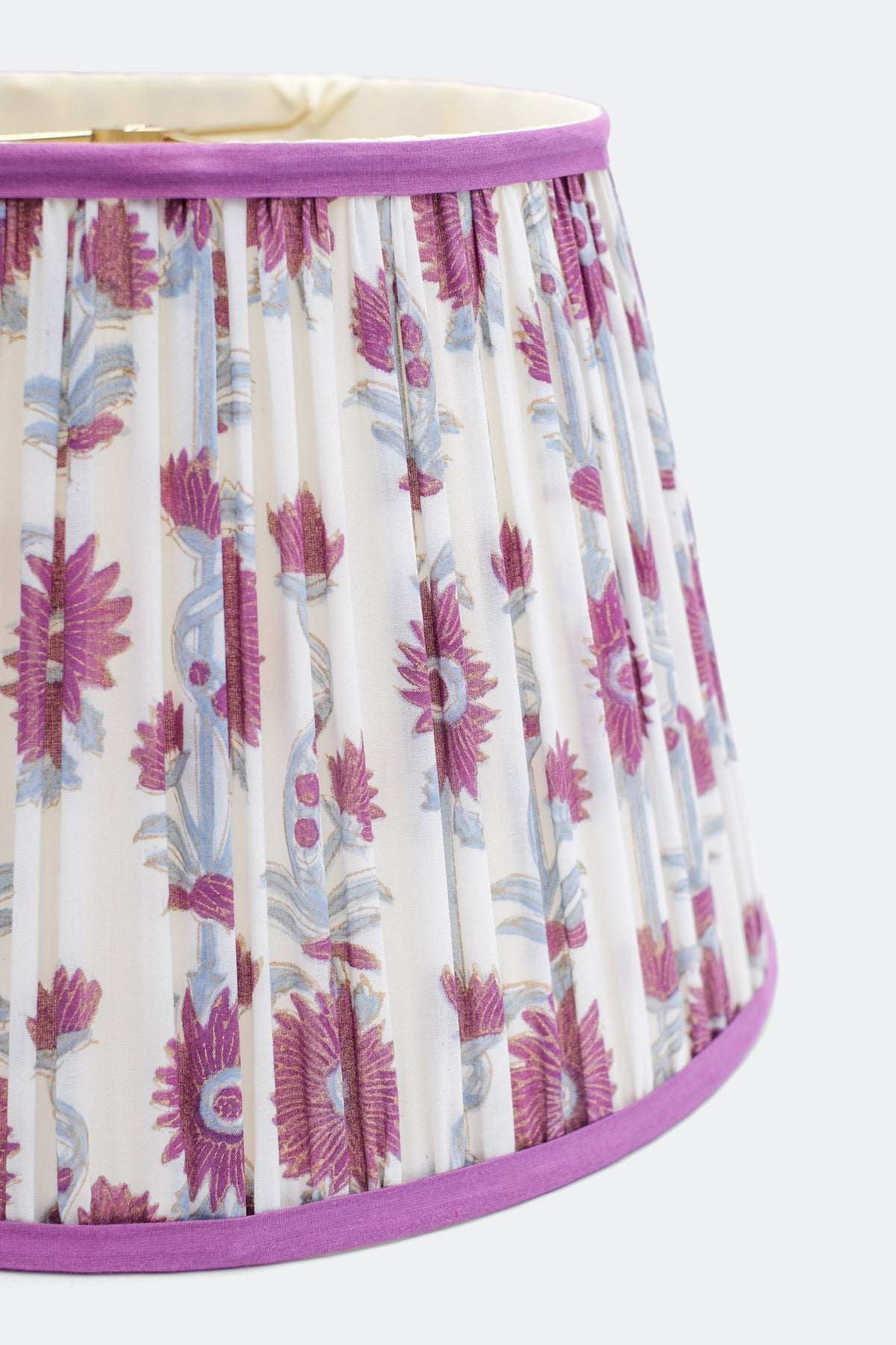 14-inch pleated blockprint empire lampshade with pink arch pattern