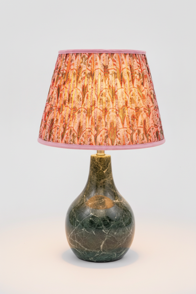 14-inch pleated blockprint empire lampshade with pink arch pattern