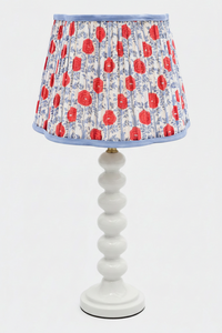 14" pleated blockprint araminta red lampshade on white stacked base