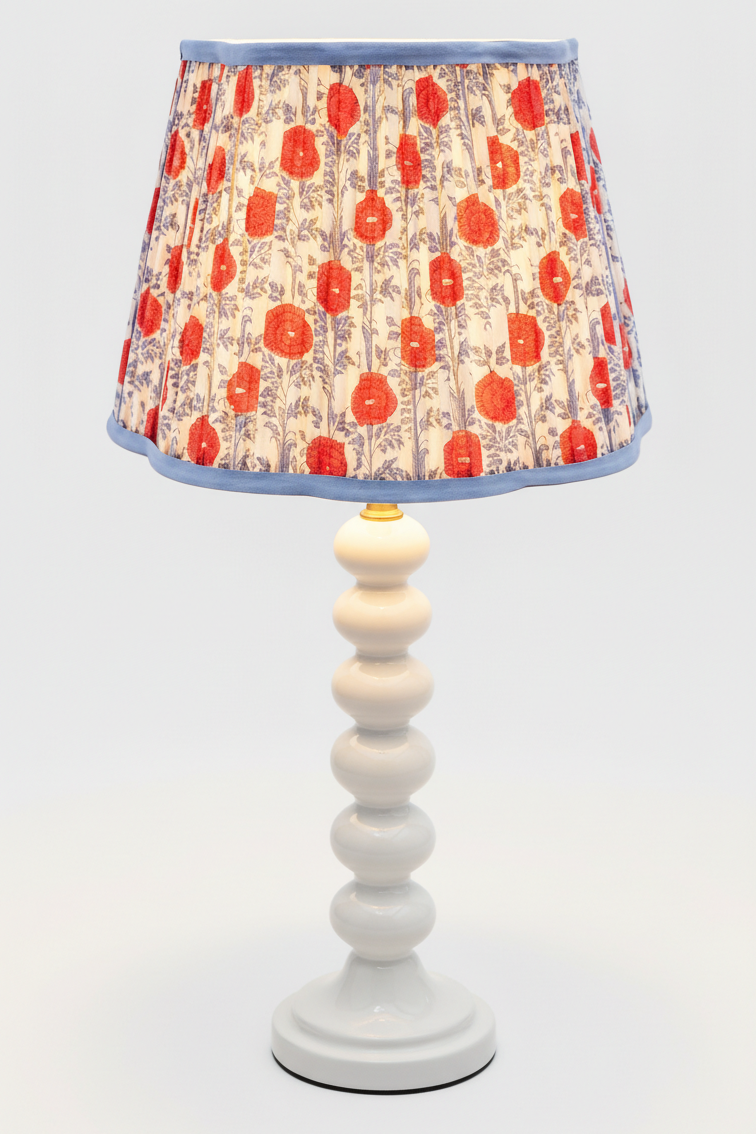 14" pleated blockprint araminta red lampshade on white stacked base