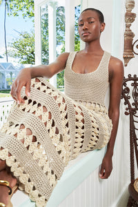 Joan Dress in Metallic Ivory Crochet
