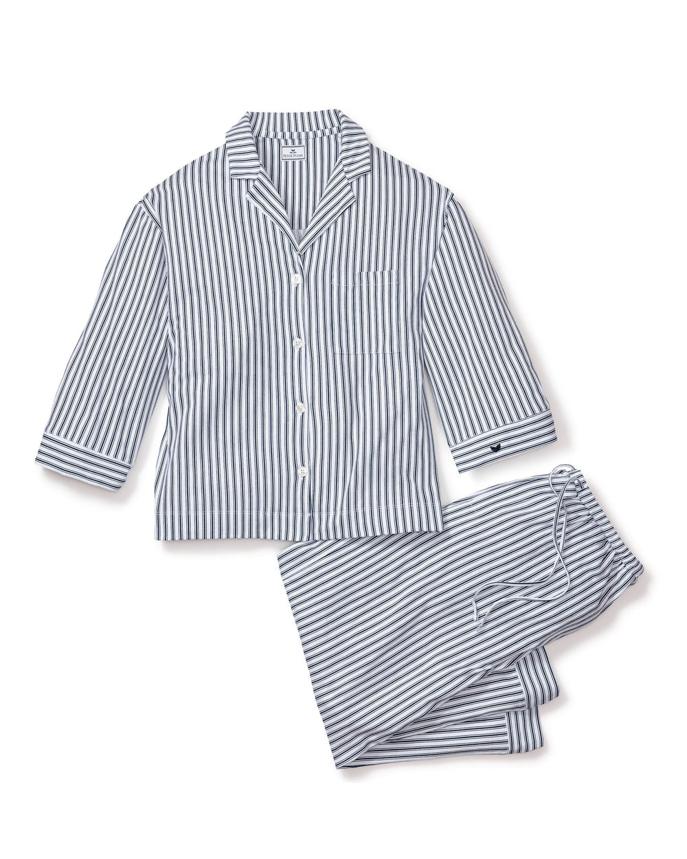 The Olivia Wide Leg Pima Pajama Set in Navy French Ticking