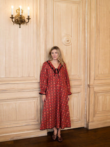 House Dress in Crimson Bloom