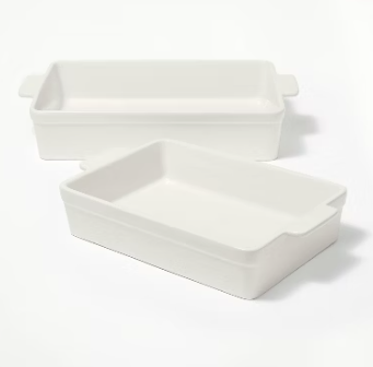 2pc Stoneware Rectangle Baking Dish Set Cream - Figmint™: Bakeware, Kitchen Essentials, Freezer & Microwave Safe