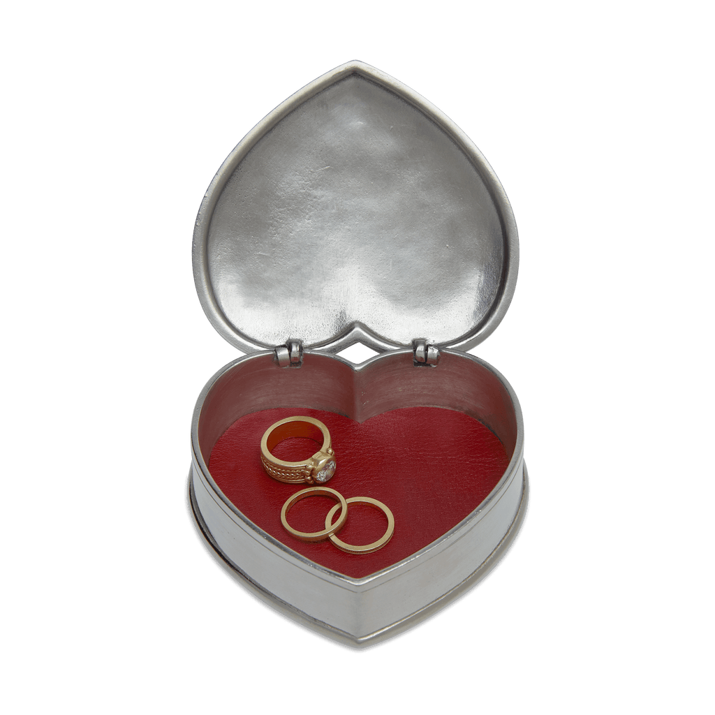 Lidded Heart Box with Red Leather Insert