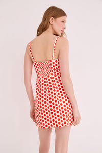 Claudine Mini Dress in Celeste Spot Red