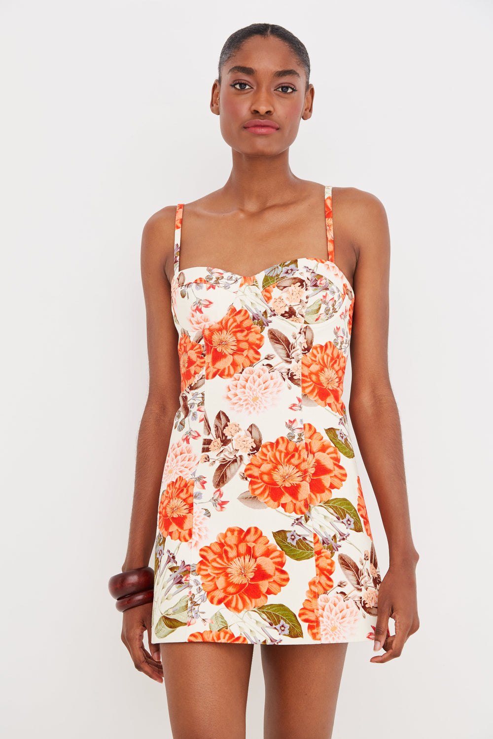 Claudine Mini Dress in Blossoms Egret