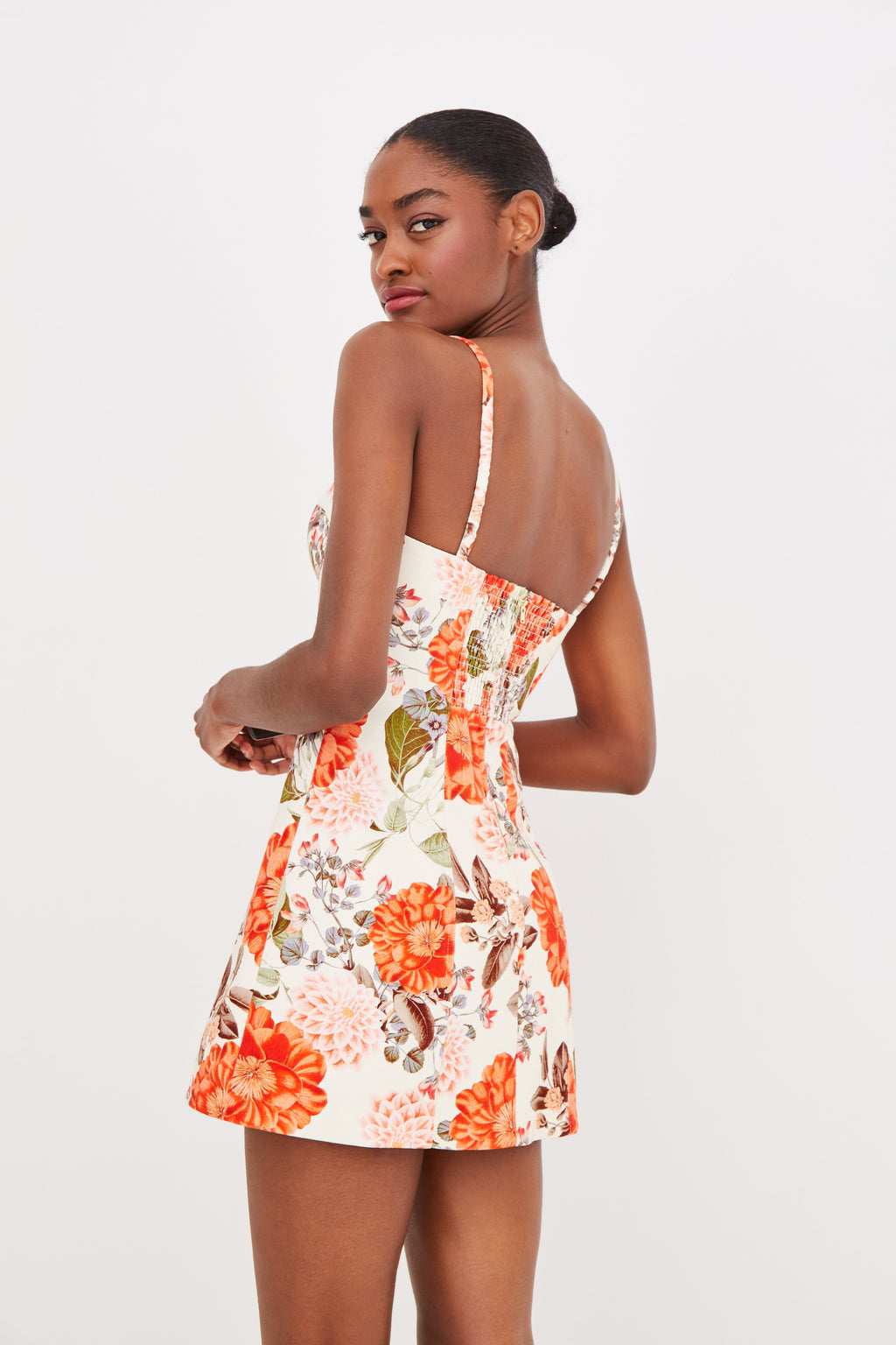 Claudine Mini Dress in Blossoms Egret