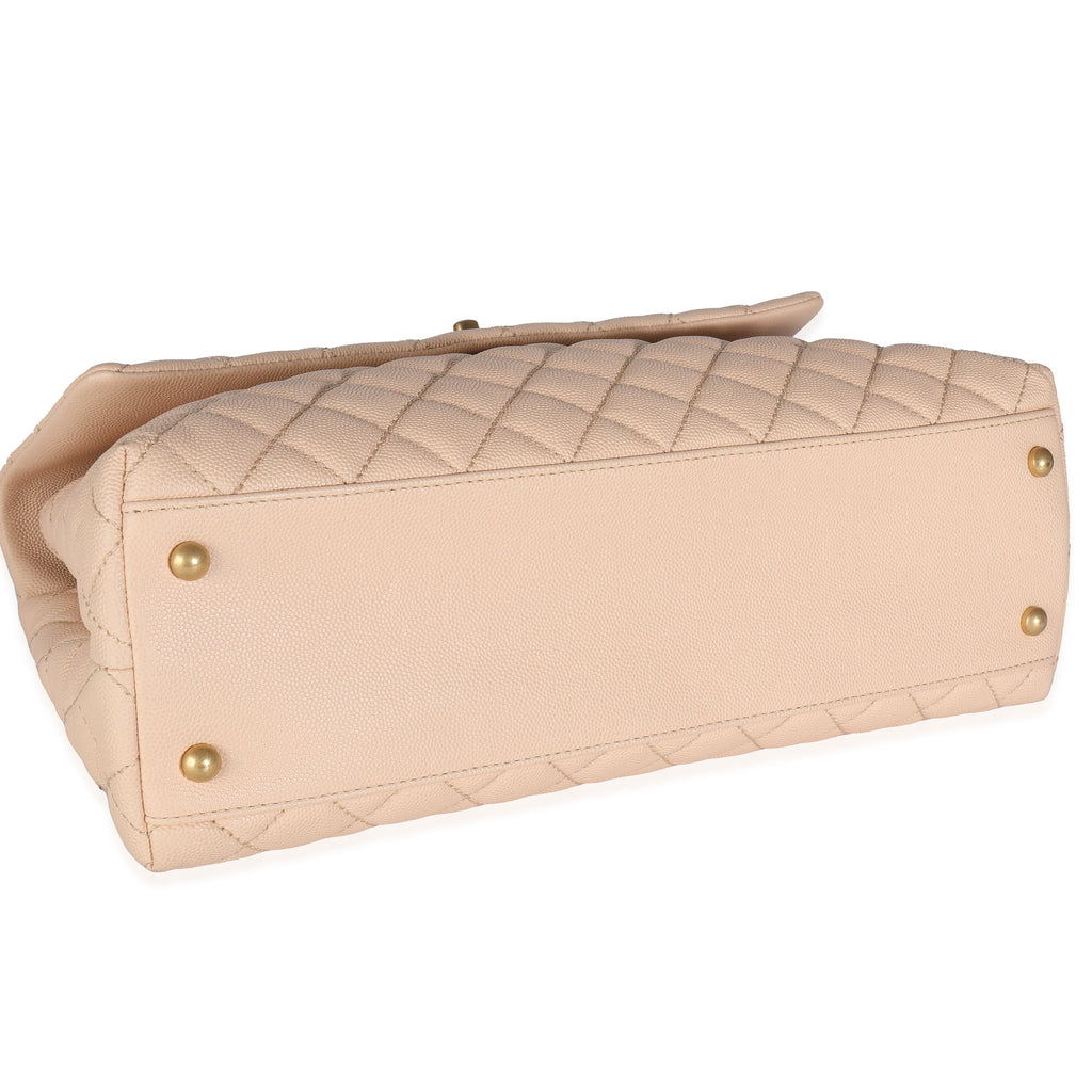 Chanel Beige Quilted Caviar Medium Coco Top Handle Handbag