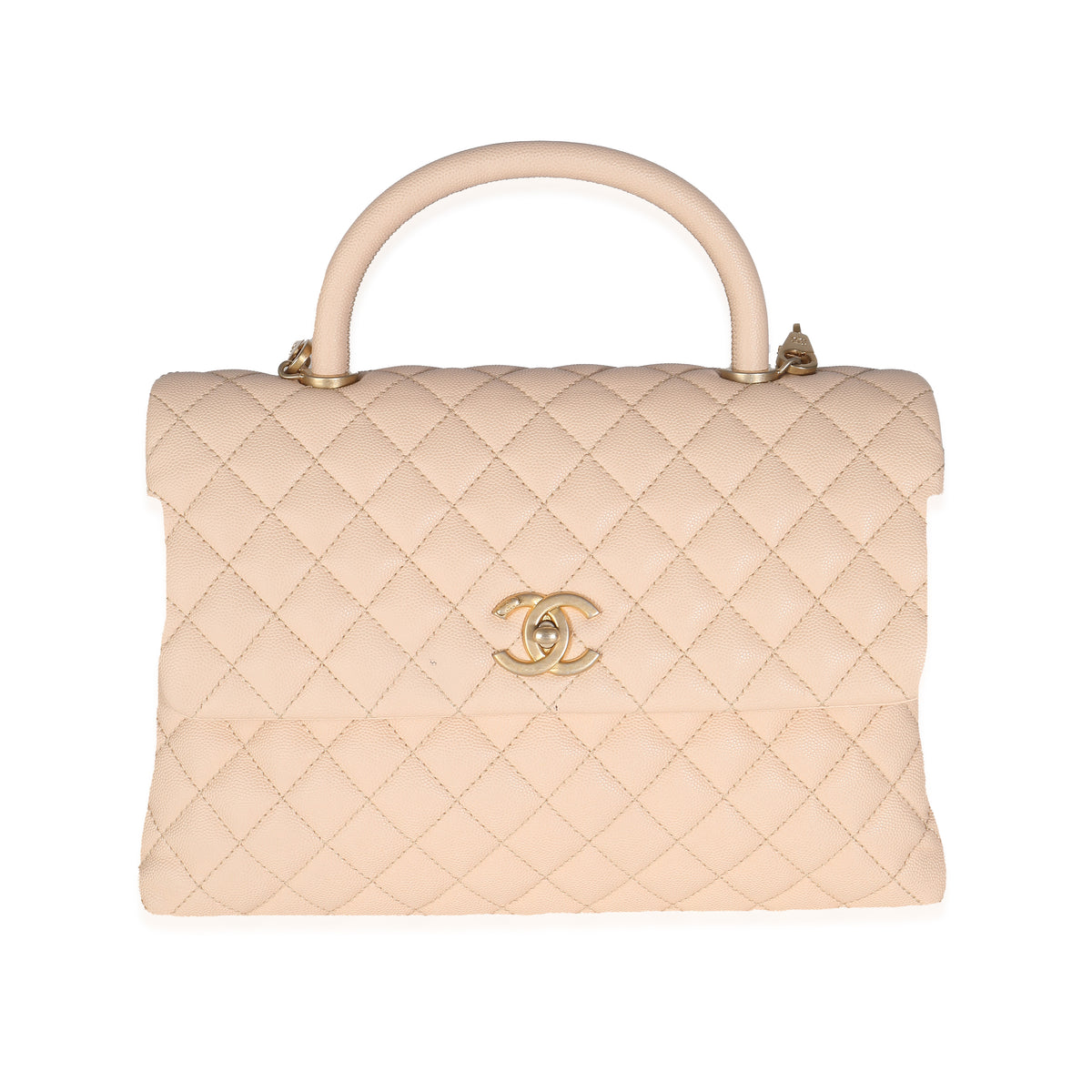Chanel Beige Quilted Caviar Medium Coco Top Handle Handbag